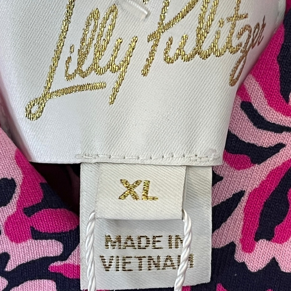 Lilly Pulitzer Miriana Dress XL Fuschia Navy Blue Long Sleeve Pullover VNeck NWT - Picture 3 of 6